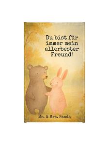 Mr. & Mrs. Panda Изображение медведя и кролика, обнимающих друг друга, на полотенце, с надписью, выполненной белым цветом