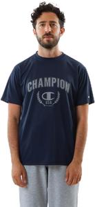 Мужская футболка Champion с коротким рукавом, круглый вырез, антибактериальная, влагоотводящая, быстросохнущая, с графическим логотипом, спортивная, C3-ZS302, темно-синий