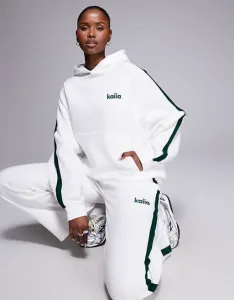 Бело-темно-зеленое худи оверсайз с полосками по бокам Kaiia