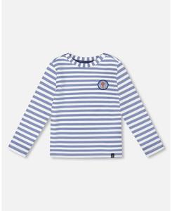 Детская очень мягкая футболка с длинными рукавами в полоску, светло-голубая Deux par Deux, Blue stripe