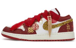 Jordan Винтажные баскетбольные кроссовки Air 1 мужские низкие бело-золотые с красным, цвет Red White Gold