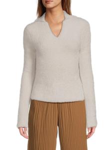 Свитер с воротником Джонни из искусственного меха Vince, цвет Light Birch