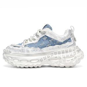 Sportful Устойчивые к истиранию дышащие низкие повседневные туфли для мужчин с эффектом увеличения роста бело-голубые, цвет White Blue