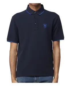 Синяя хлопковая рубашка-поло с нашивкой с логотипом. Blauer, синий