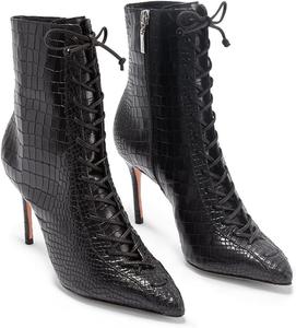 Женские ботильоны на высоком каблуке-стойке, сексуальные с острым носком, с шнуровкой, милые короткие ботинки до щиколотки, стильная боковая молния, осенне-зимние туфли для платья, классические удобные ботинки для вечеринки и выпускного Generic, Black