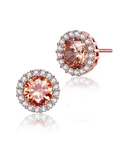 Серьги-Гвоздики из стерлингового серебра с цветными кубическими цирконами Genevive, coffee