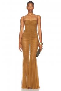 Платье «рыбий хвост» без бретелек с присборенной передней частью Norma Kamali, бронза