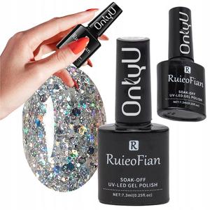 ГИБРИДНЫЙ ЛАК ДЛЯ НОГТЕЙ С СЕРЕБРЯНЫМИ БЛЕСТКАМИ И ГЛЯНЦЕВЫМ УФ-ПОЛИРОВКОЙ/L128 OnlyU