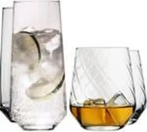 Набор из 4 стаканов для питья IMPERIAL - текстурированные ребристые стаканы из хрустального стекла, 420 мл и 430 мл, стаканы для воды "London/Cali" IMPERIAL glass