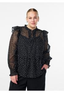 Блуза Zizzi MIT RÜSCHENDETAILS UND KLEINEN PUNKTEN, Black Dot/Black