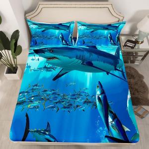 Erosebridal Комплект постельного белья Blue Ocean с 3D принтом акул и подводным пейзажем в морском стиле, Multi 04