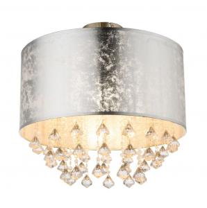 Потолочный светильник Globo Lighting, металл, матовый никель, текстильное сусальное серебро, прозрачные акриловые кристаллы, ø: 400 мм, В: 380 мм, без 1x E27 60 Вт, 230 В.