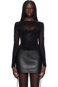 Эксклюзивная черная футболка с открытыми плечами и длинными рукавами от SSENSE Atlein