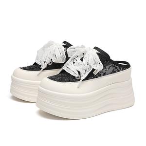 ZHR Женские бесшумные стойкие к истиранию закрытые тапочки черные [платформа 5 см + скрытая танкетка 3,5 см], цвет Black[Platform Sole 5cm+Hidden Wedge 3.5cm]