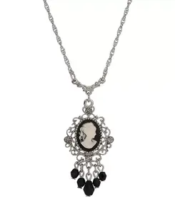 Ожерелье из смоляного стекла с камеей и кристаллами 2028, black