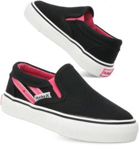 Детские слипоны Hurley из холщовой ткани - низкие кеды для скейтбординга для детей, спортивная обувь для мальчиков и девочек, повседневные кроссовки, черный/розовый