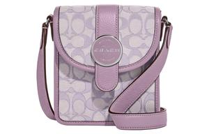 Лонни Ткань Кожаная Вставка Маленькая Квадратная Сумка Через Плечо Кроссбодзи Маленький Размер Женская Фиолетовый Сиреневый COACH