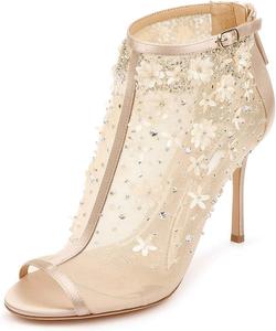 Женские ботильоны XYD с сеткой, цветами и заклепками, открытый носок, на высоком каблуке-стилете, с молнией сзади, туфли для свадьбы, вечеринки или клуба, Champagne