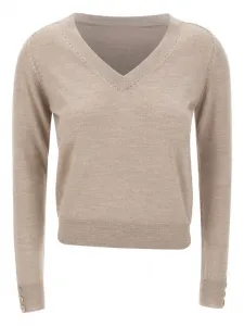 Шерстяной пуловер с V-образным вырезом Liu Jo, нейтральный