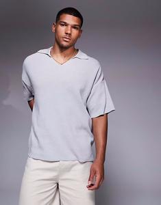 Поло свободного кроя ADPT светло-серого цвета с разрезом на шее