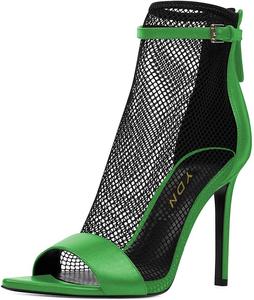 Женские сетчатые ботильоны YDN с открытым носком, высокие каблуки-стилеты, ремешок на щиколотке и задняя молния, Green