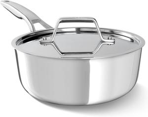 Calphalon Premier Polished 5-Ply Stainless Steel, 2.5-литровая сотейник с крышкой, индукция, духовка до 260°C, серебристый