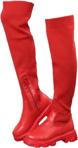 Женские сапоги UOQAPRE выше колена с высокой и широкой колодкой, круглый носок, боковая молния, длинные сапоги на платформе с массивным каблуком, Red