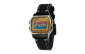 CASIO Ретро серия электронный механизм кожаный ремешок мужские часы yellow циферблат