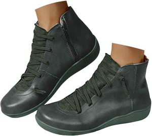 Ботильоны для женщин с поддержкой свода стопы, женская мода, шнуровка, боковая молния, повседневные слипоны, винтажная кожаная обувь, кроссовки для ходьбы, комфортные осенние и зимние ботинки для улицы и походов Generic, Green