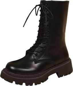 Женские ботильоны IWIHMIV на платформе с шнуровкой, массивным каблуком, круглым носком, на толстом подошве, с боковой молнией, повседневные и для езды на коне, Black