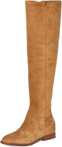 Женские сапоги FOWT с заостренным носком до колена, на плоской подошве, с боковой молнией, теплые осенне-зимние ботинки, размер 4-16 US, Brown