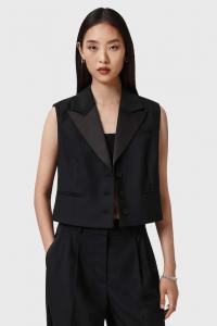 Жилет из смесовой шерсти Allsaints, черный