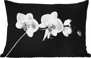 Подушка для улицы - Орхидея - Цветы - Черный - Розовый - Пуговицы - 50 x 30 см - Водонепроницаемая - Подушка для отдыха - Подушка для дивана - Украшение для гостиной MuchoWow