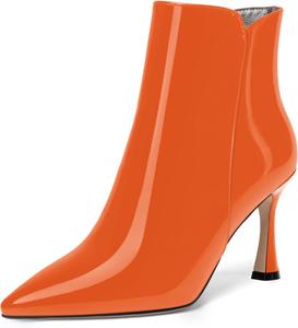 Женские ботильоны SKYSTERRY с заостренным носком, молнией, офисные, лакированные, повседневные, на высоком каблуке 3,3 дюйма, Orange