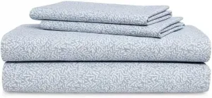 Набор простыней Lauren Ralph Lauren с принтом в виде листьев, количество нитей 230, 100% Хлопок, 4 шт. (Синий, кремовый, Queen), синий/кремовый