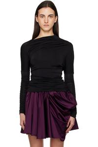 Футболка с длинными рукавами и сборками Ganni, черный