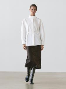 Рубашка с высоким воротником и ремешком Massimo Dutti, white