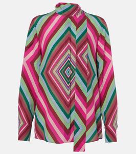 Рубашка из шелкового крепдешина с завязками на воротнике Valentino, разноцветный