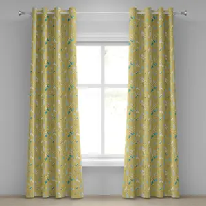 Желтая шевронная штора ABAKUHAUS с люверсами, узор елочка, зигзагообразные линии, нарисованные от руки, декоративные двухпанельные шторы, 280 см x 245 см, цвет бледно-голубой горчичный Abakuhaus