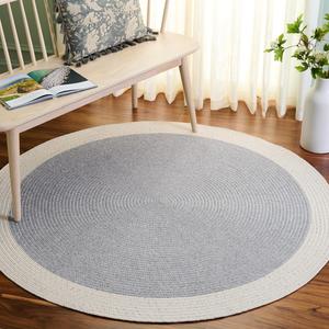 Ковер SAFAVIEH, 153 x 153 см, из коллекции Washable Rug Braided Collection, круглый, Grey & Ivory, ручной работы, для помещений и улицы, устойчивый к погодным условиям, идеально для патио, гостиной, прихожей, столовой (BRA281F)
