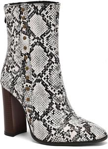 Женские ботинки на шнуровке Alyaafifa с высокими каблуками, закругленным носком и молнией, 4-дюймовый массивный каблук, замшевая кожа, элегантные короткие ботильоны для вечеринок и мероприятий, Snakeskin - Studs