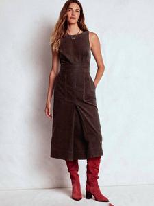 Платье миди Ula Box Pleat из вельвета Boden, Espresso