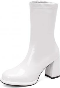 Сапоги средней длины с круглым носком на каблуке-блоке, платформой и эластичной вставкой Makmeoyw, 343 White