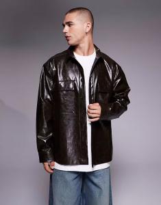Рубашка из искусственной кожи темно-коричневого цвета Asos Design
