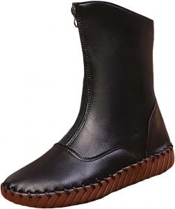 Женские кожаные утепленные сапоги до середины икры, женские сапоги на низком каблуке до середины икры, женские теплые ковбойские сапоги, размер 11 Generic, Black