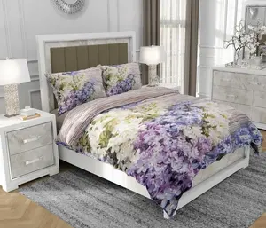 Постельное белье 160x200 см + 2x70x80 см, комплект из 3 предметов, 100% хлопок, сатин, молния, цветочный, фиолетовый - | So.0133 SOVIO