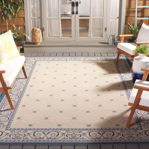 Ковер SAFAVIEH, 201 x 290 см, Washable Rug Outdoor Courtyard Collection - Natural & Blue, без линьки и легкий в уходе, идеален для патио, заднего двора, прихожей (CY1502-3101)