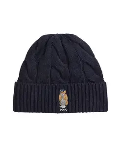 Вязаная шапка с косами в виде медведя Ralph Lauren, синий