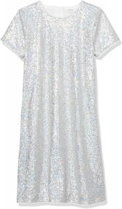 Платье для вечеринки без рукавов Calvin Klein для девочек, облегающий силуэт, круглый вырез и застежка-молния сзади, Silver Sequin