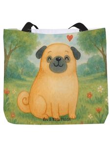 Сумка-шоппер с изображением мопса, без слогана, белого цвета Mr. & Mrs. Panda
